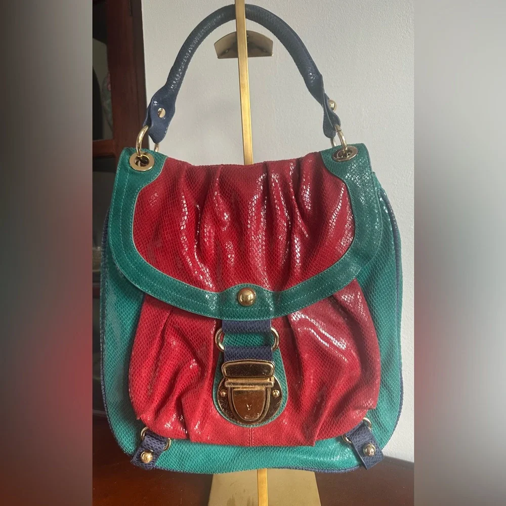 Hype Leather Colorblock leather satchel/shoulder bag - Picture 1 of 7